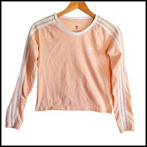 Adidas‎ Long Sleeve Top Peach 3-Stripe Athletic Tee Kids Size L